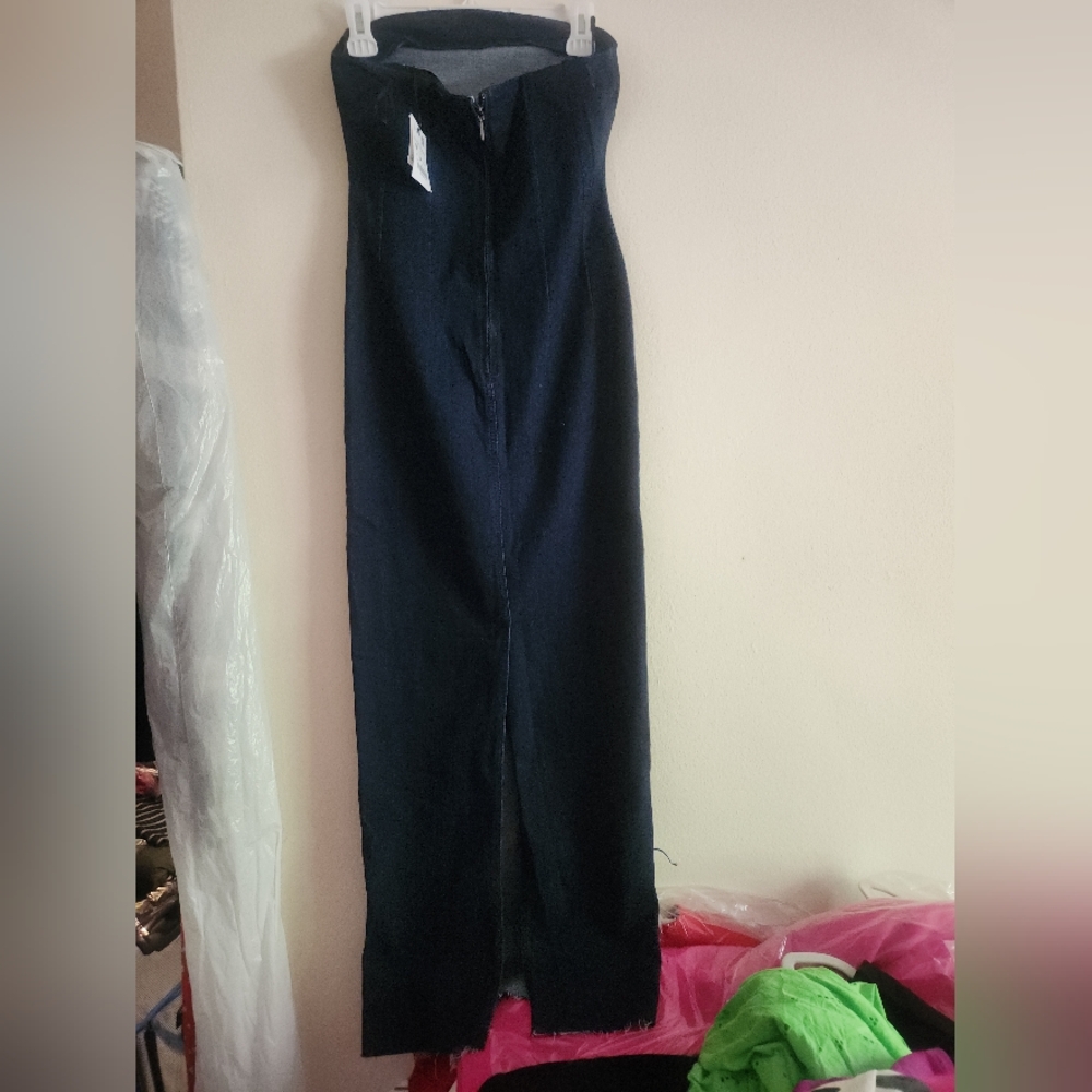 Zara denim strapless midi dress blue BNWT - Picture 4 of 15
